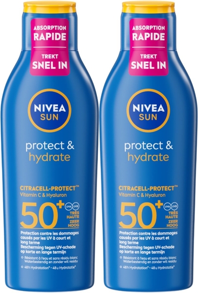 NIVEA SUN Protect & Hydrate Zonnebrand SPF 50 - Zonnecrème - Beschermt en hydrateert - Zonnebrandcrème - Duopack - 2x 200 ml