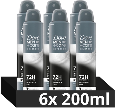 Dove Men+Care Advanced Anti-Transpirant Deodorant Spray - Invisible Dry - neutraliseert geurtjes en verzorgt je huid - 6 x 200 ml
