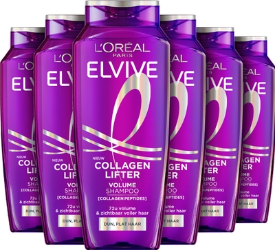 L'Oréal Paris Elvive Collagen Lifter Shampoo - 72u zichtbaar volume - Voor dun, plat haar - 250ml -x6
