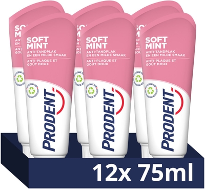 Prodent Tandpasta - Soft Mint - met milde muntsmaak, helpt tandplak te voorkomen - 12 x 75 ml