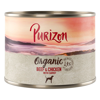 Dubbelpakket Purizon Organic 12 x 200 g - Rund en kip met wortel - natvoer honden