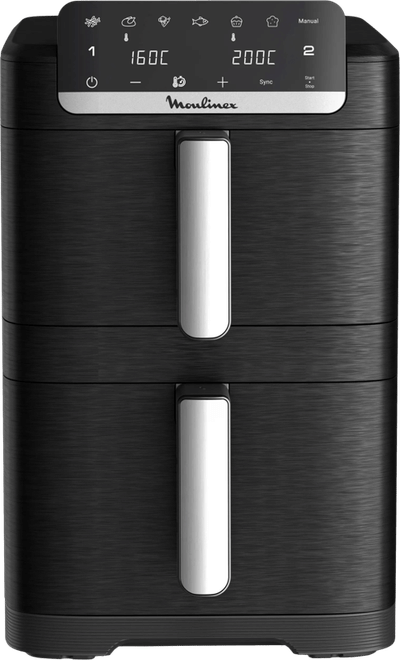 Moulinex Easy Fry Crispy Stack EZ7528F0 – Dual airfryer 10L – EvenFry technologie – Sync modus – 7 programma’s – Compacte heteluchtfriteuse