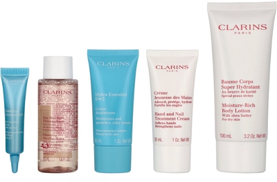 Clarins Head - To -Toe Moisturizing Essentials Set 217 ml - Eau Micellaire 50ml/Total Eye gel 7ml/Silky Cream 30ml/Hand And Nail Cream 30ml/Body Lotion 100m