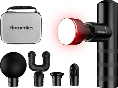 HoMedics Myti Draadloze Massage Gun - Lichtgewicht Design - 5 Opzetstukken en 4 Intensiteitsinstellingen - 3 Uur Batterijduur - Massageapparaat - Verwarmde opzetstuk - Opbergtas - Zwart - HHP65
