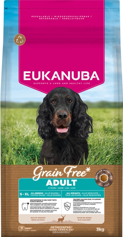 Eukanuba Hondenvoer Droog Grain Free Adult All Sizes Hert - 3 kg hondenbrokken
