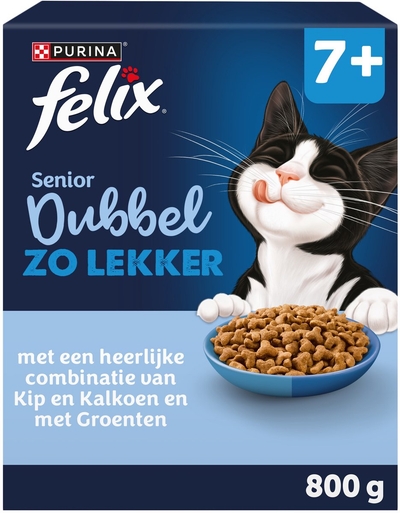 Felix Dubbel Zo Lekker Senior - Kip & Kalkoen - 5 x 800g kattenbrokken
