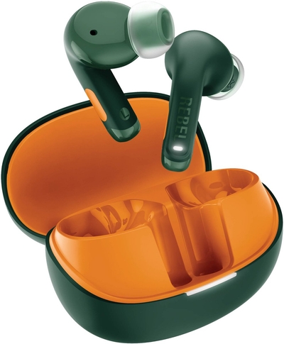 Fresh 'n Rebel Twins Fuse 2 - Draadloze oordopjes - Noise Cancelling oortjes met 36 uur speeltijd - Met Microfoon en App - Velvet Green + Flaming Orange