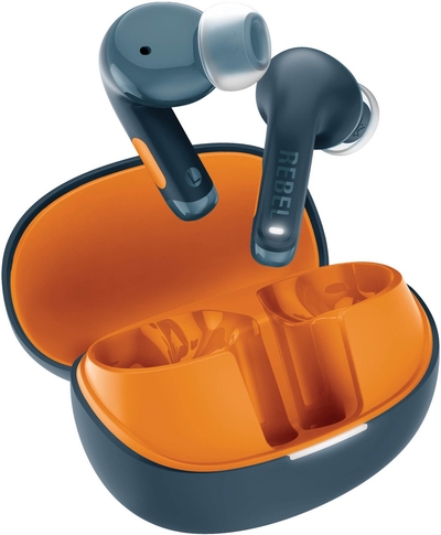 Fresh 'n Rebel Twins Fuse 2 - Draadloze oordopjes - Noise Cancelling oortjes met 36 uur speeltijd - Met Microfoon en App - Steel Blue + Flaming Orange