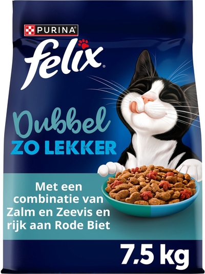 Felix Dubbel Zo Lekker - Kattenvoer droogvoer - Mix van vis - 7.5kg kattenbrokken