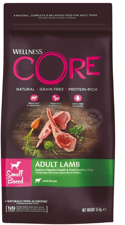 Wellness Core Grain Free Dog Adult Small Breed Lam - Hondenvoer - 1.5 kg hondenbrokken