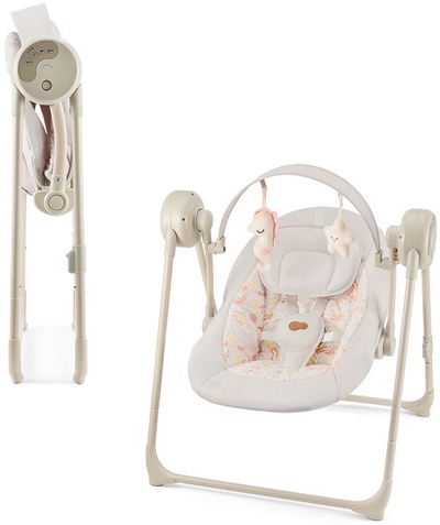 Kinderkraft SWINGEE Wipstoel & Babyschommel – Elektrisch 2-in-1 – 5 Snelheden, 8 Melodieën, Timer – Opvouwbaar & Lichtgewicht 3,7 kg – 2 Zitposities – Beige