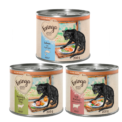 Feringa Selected Recipes 6 x 200 g  - Mixpakket: Lam. Rund. Zalm - natvoer katten