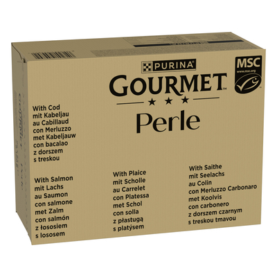 Jumbopack Gourmet Perle 96 x 85 g - Ocean Flakes in Saus (4 Soorten) - natvoer katten