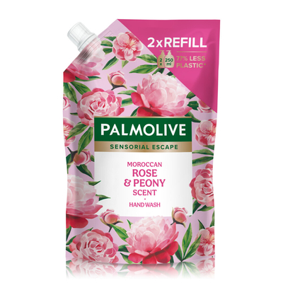 6x Palmolive Handzeep Navulling Doypack Sensorial Escape Moroccan Rose Peony 500 ml
