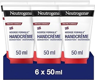 Neutrogena handcrème Noorse formule, geconcentreerd en ongeparfumeerd, dermatologisch getest, 40% glycerine en vitamine E, geschikt voor de gevoelige huid, 6x50 ml