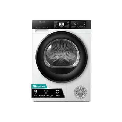 Hisense DH3S902BWCC - Condensdroger - 9 kg - Vrijstaand - Voorbelading - Warmtepomp - Wit - Draaiknop - TouchControl - 63 dB(A) - Ion Refresh - Allergy Care - Auto Dry