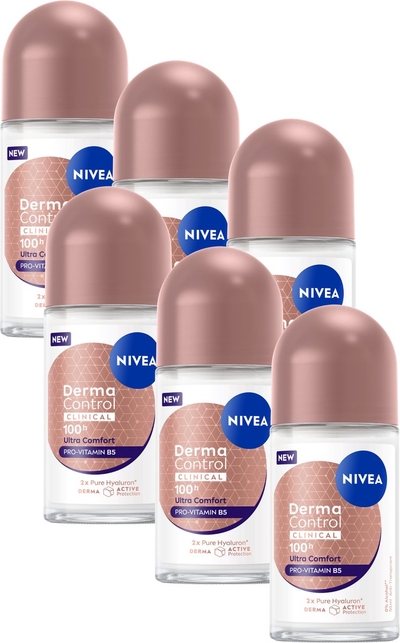 NIVEA Derma Control Clinical Ultra Comfort Deodorant Roller - 100u Anti‑transpirantbescherming - Provitamine B5  - 6x50ml