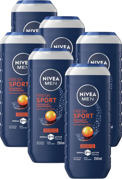 NIVEA MEN Sport Douchegel Mannen - 3-in-1 Shower Gel Met Limoengeur - Shampoo  - 6 x 250 ml