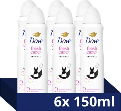 Dove Fresh Care+ 0% Aluminiumzouten Deodorant Spray - Invisible - deo met 2x Action Zinc Complex en Zinc Zap technologie - 6 x 150 ml