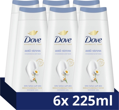 Dove Advanced Care Douchegel - Anti-Stress - verbeterde formule met Pro-Ceramide technologie, kamille en havermelk - 6 x 225 ml