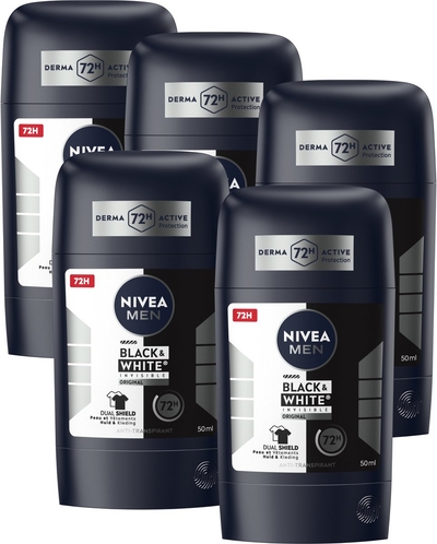 NIVEA MEN Black & White Original Anti-transpirant Stick  - 5x 50ml