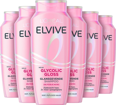 L'Oréal Paris Elvive Glycolic Gloss Shampoo 250ml - Dof haar - 6 stuks