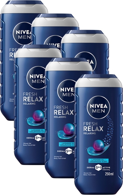 NIVEA MEN Douchegel Total relax Mannen - 3-in-1 Shower Gel - Shampoo  - 6 x 250 ml