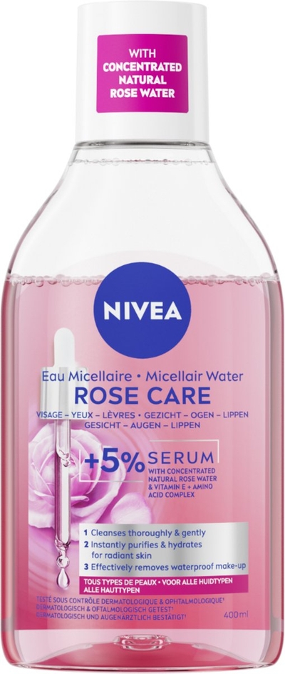NIVEA Rose Care Micellair Water voor Gezicht & Ogen - met Bio Rozenwater & Serum - Cleanser - Make up Remover - Reinigingswater- 400ml
