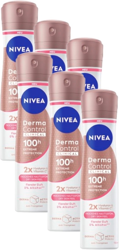 NIVEA Derma Control Clinical Ultra Even Tone Deodorant Spray - 100u anti‑transpirantbescherming - Met Vitamine C  - 6x150ml