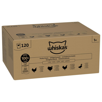 120 x 85g Whiskas Adult zakjes gevogelte selectie in gelei nat kattenvoer - natvoer katten