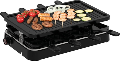 Inventum GR803B - Gourmetset - Raclette - 8 persoons - Grillplaat - 8 pannetjes - PFAS vrij - Regelbare thermostaat - 1200 watt - Zwart