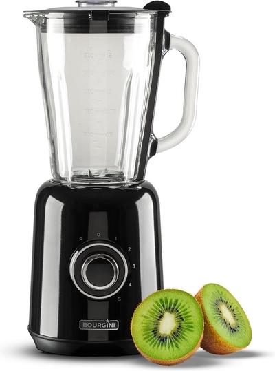 Bourgini Retro Blender - 5 snelheden en pulsfunctie - 1,5 Liter - Blender Smoothie - 500 Watt - Zwart