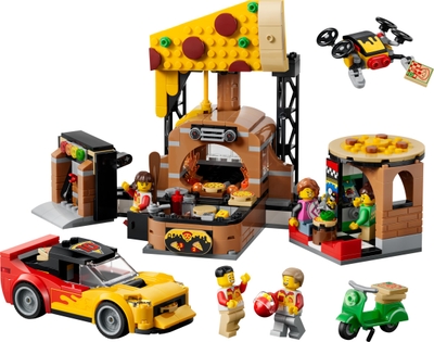LEGO® City Pizzacentrale met Voertuigen - Bouwspeelgoed van een Pizzarestaurant met Bezorgdrone, Sportwagen en Scooter - Cadeautip voor Raceliefhebbers Vanaf 6 Jaar - 60496