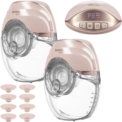 Lionelo Fidi Free Slim Duo Dubbele Borstkolf Hands-Free – Set van 2 – Zeer Stil ≤40 dB – Driefasig Systeem met 8 Niveaus – Licht 214 g – 2×150 ml Tritan Reservoir – 8 Flenzen (17–24 mm)
