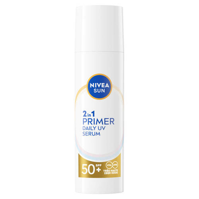NIVEA SUN UV Face 2-in-1 Primer Makeup – Zonnebrand Gezicht SPF 50+ - Gezichtsserum met Hyaluronzuur - Zonder Parfum – Zonnebrandcrème - 30ml