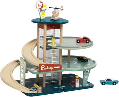 Classic World houten vintage garage speelgoed met auto's en lift, 11-delig.