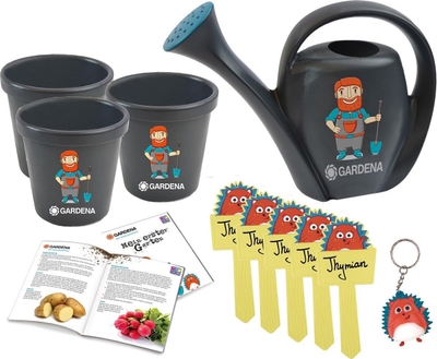 Gardena Tuingereedschapset Kinderen – Tuin Speelgoed voor Kinderen – Kindertuingereedschap met Gieter, Bloempotten en Plantenlabels – Buitenspeelgoed Tuinspeelgoed Set