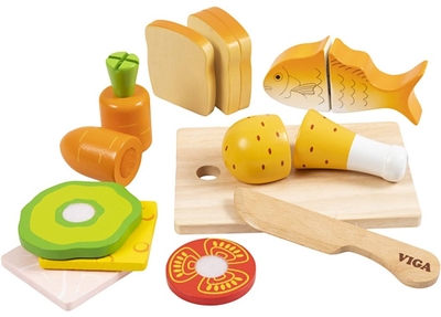 VIGA Snijbare Voeding voor de Lunchbox - Educatief Houten Speelgoed Set met 17 Onderdelen voor Kinderen