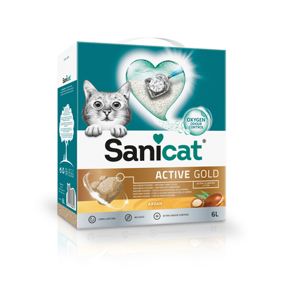40% korting! 2 x 6L / 8L of 10L Sanicat kattenbakvulling - Active Gold 2 x 6l