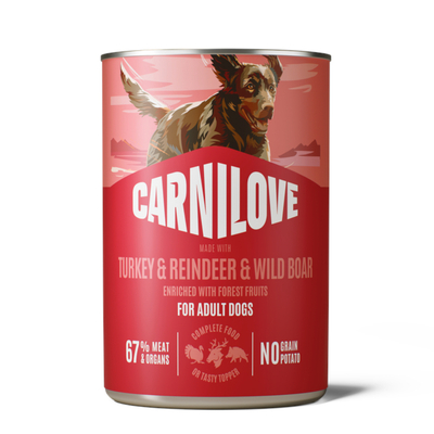 6x 400g Carnilove Dog in Paté Kalkoen & Rendier & Wildzwijn Natvoer voor honden - natvoer honden