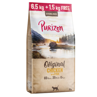 8kg Purizon Getreidefrei Sterilised Adult Huhn & Fisch Katzenfutter Trocken - 6.5kg + 1.5kg gratis! - kattenbrokken