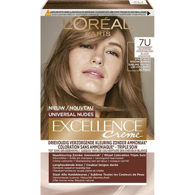 2x L'Oréal Excellence Crème Universal Nudes Permanente Haarkleuring 7U Universeel Middenblond