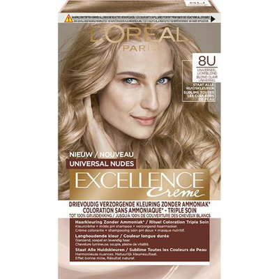 2x L'Oréal Excellence Crème Universal Nudes Permanente Haarkleuring 8U Universeel Lichtblond