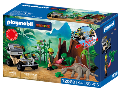 PLAYMOBIL | Dinos | Dinosaurussen Hideout | Dino Explorer met quad, baby T-Rex en baby Brachiosaurus | Kinderspeelgoed voor kinderen vanaf 4 jaar | 72069