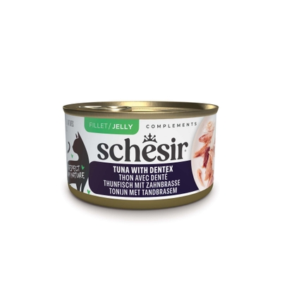 12x70g Schesir Complements in Gelee Thunfisch mit Zahnbrassen Katzenfutter nass - natvoer katten