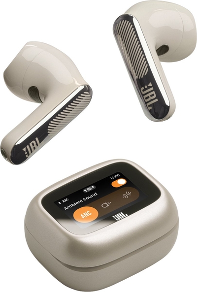 JBL Live Flex 4 – Draadloze Oortjes met Noise Cancelling – Smart Case met Touchscreen – Bluetooth Draadloos Oordopjes – 50 uur – Waterdicht – IP54 - Champagne/Beige