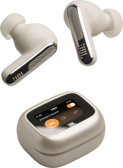 JBL Live Beam 4 – Draadloze Oortjes met Noise Cancelling – Smart Case met Touchscreen - True Wireless Bluetooth – 48 uur – Waterdicht – IP55 - Champagne/Beige
