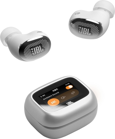 JBL Live Buds 4 – Draadloze Oortjes met Noise Cancelling – Smart Case met Touchscreen - Earbuds Bluetooth – 40 uur – Waterdicht – IP55 - Zilver