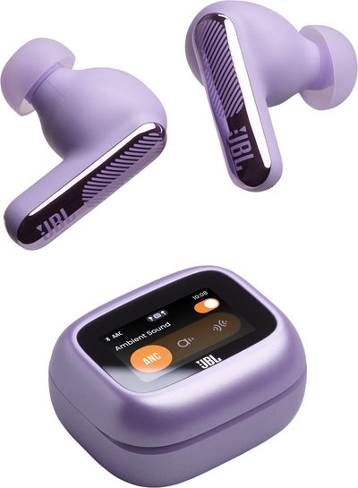 JBL Live Beam 4 – Draadloze Oortjes met Noise Cancelling – Smart Case met Touchscreen – Draadloos Bluetooth Oordopjes – 48 uur – Waterdicht – IP55 - Paars