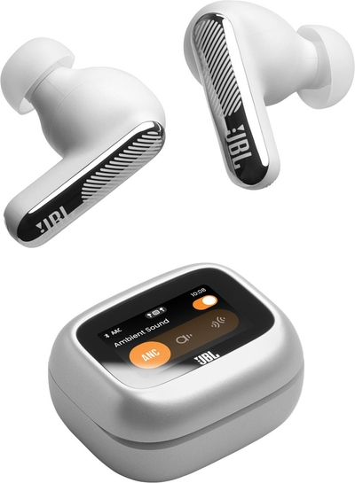 JBL Live Beam 4 – Draadloze Oortjes met Noise Cancelling – Smart Case met Touchscreen - True Wireless Bluetooth – 48 uur – Waterdicht – IP55 - Zilver